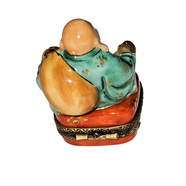 Buddha Figurine in Vibrant Robe Porcelain Limoges religious spiritual travel myth French Trinket Box