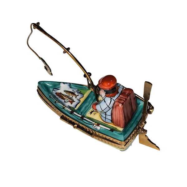 Fisherman in Charming Boat Porcelain Limoges sports men French Trinket Box