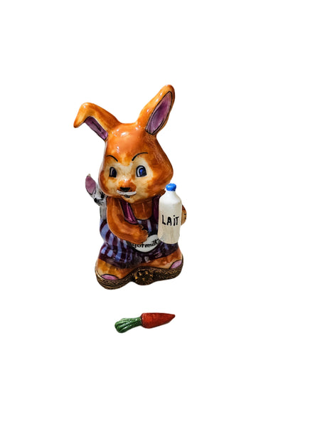 Charming Rabbit with Carrot Figurine Porcelain Limoges rabbit Easter French Trinket Box