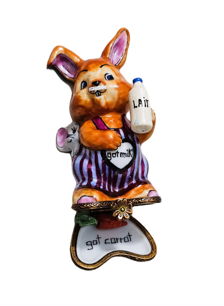 Charming Rabbit with Carrot Figurine Porcelain Limoges rabbit Easter French Trinket Box