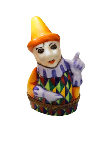Bright French Clown Figurine Porcelain Limoges kids carnival French Trinket Box