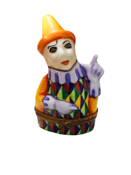 Bright French Clown Figurine Porcelain Limoges kids carnival French Trinket Box
