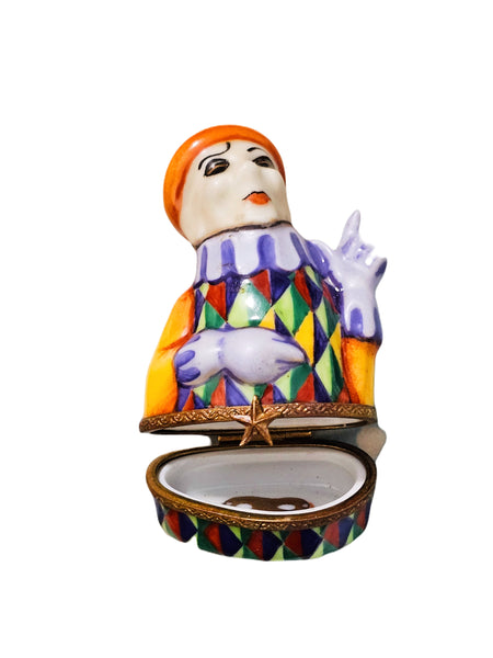Bright French Clown Figurine Porcelain Limoges kids carnival French Trinket Box