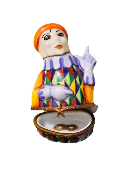Bright French Clown Figurine Porcelain Limoges kids carnival French Trinket Box