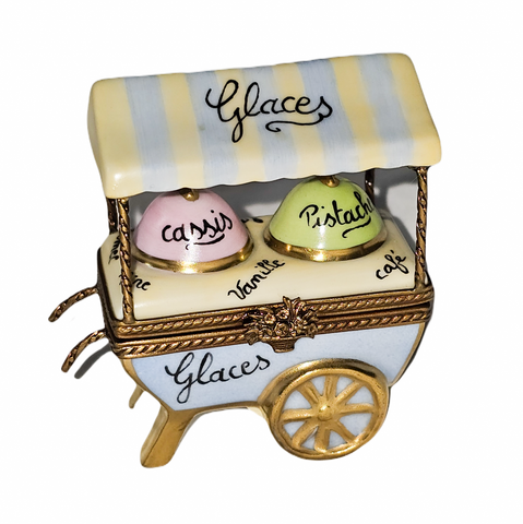 Whimsical Limoges Ice Cream Cart Porcelain Limoges Dessert Carnival French Trinket Box