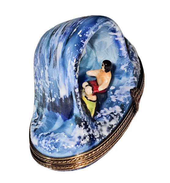 Surfer on Dynamic Wave Porcelain Limoges sports beach French Trinket Box