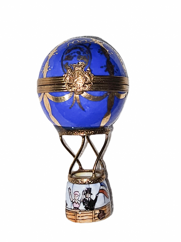 Blue Hot Air Balloon Treasure Porcelain Limoges travel carnival French Trinket Box