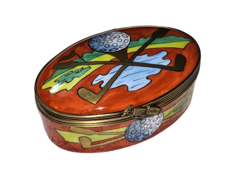 Vibrant Red Golf Keepsake Box Porcelain Limoges sports French Trinket Box