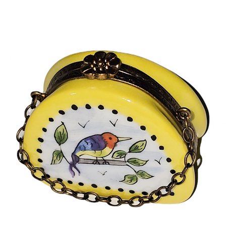 Charming Yellow Bird Purse Box Porcelain Limoges purse French Trinket Box