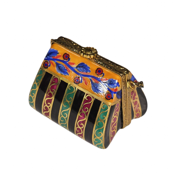 Vibrant Striped Limoges Box Porcelain Limoges purse French Trinket Box