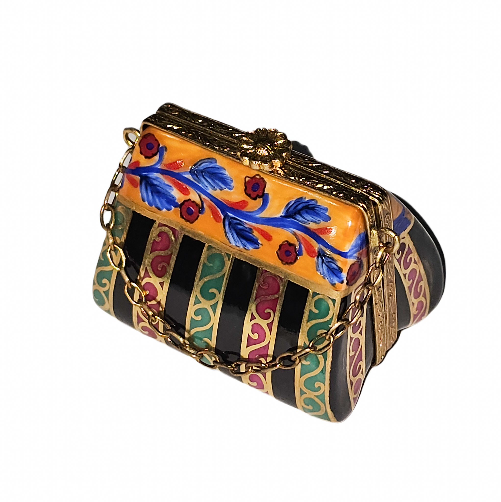 Vibrant Striped Limoges Box Porcelain Limoges purse French Trinket Box