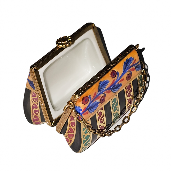 Vibrant Striped Limoges Box Porcelain Limoges purse French Trinket Box