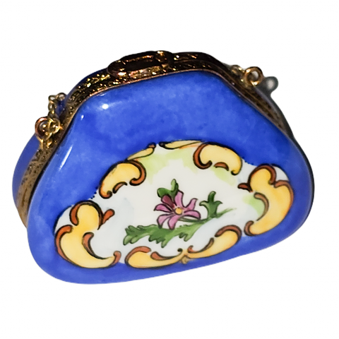 Blue Yellow Floral Limoges Box Porcelain Limoges purse French Trinket Box