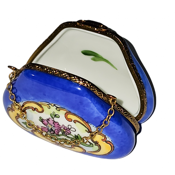 Blue Yellow Floral Limoges Box Porcelain Limoges purse French Trinket Box