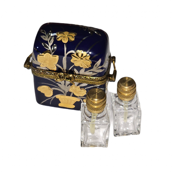 Cobalt Blue Floral Perfume Box Porcelain Limoges perfume French Trinket Box