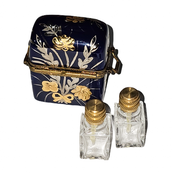 Cobalt Blue Floral Perfume Box Porcelain Limoges perfume French Trinket Box