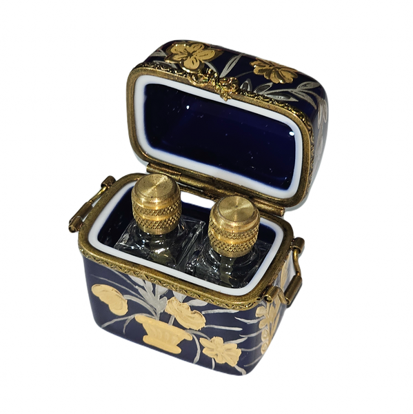 Cobalt Blue Floral Perfume Box Porcelain Limoges perfume French Trinket Box