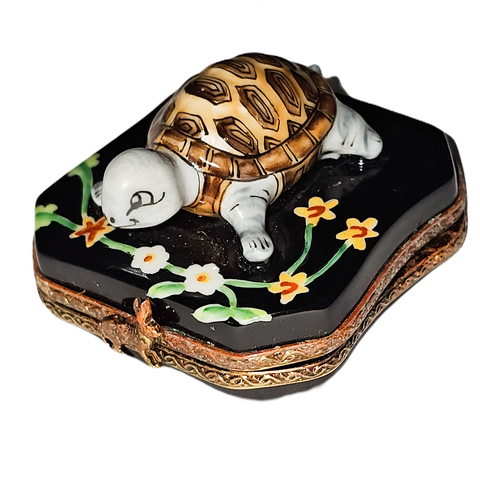 Turtle Delight with Floral Charm Porcelain Limoges turtle French Trinket Box