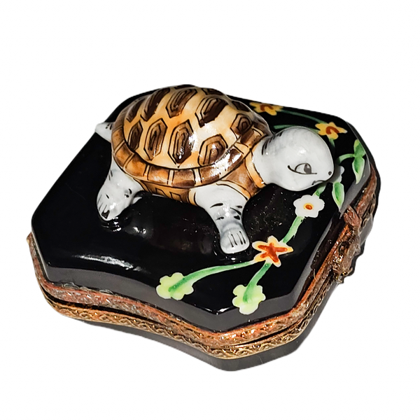 Turtle Delight with Floral Charm Porcelain Limoges turtle French Trinket Box