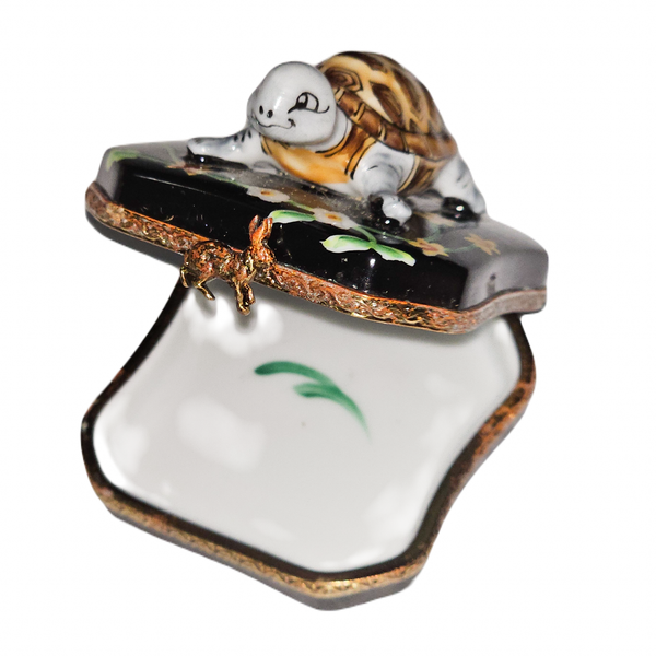 Turtle Delight with Floral Charm Porcelain Limoges turtle French Trinket Box