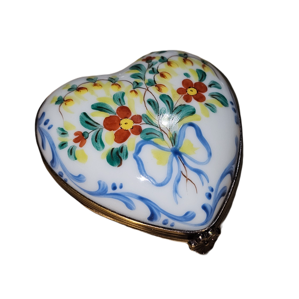 Light Blue Floral Heart Box Porcelain Limoges heart French Trinket Box