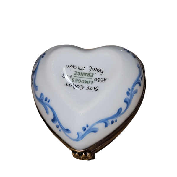 Light Blue Floral Heart Box Porcelain Limoges heart French Trinket Box
