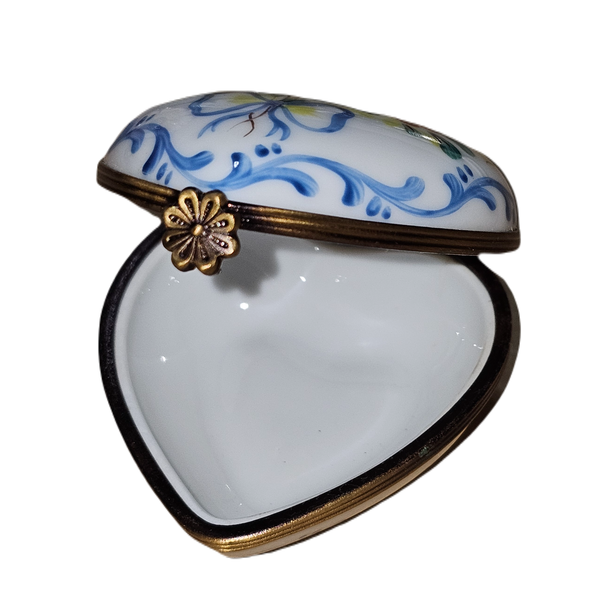 Light Blue Floral Heart Box Porcelain Limoges heart French Trinket Box