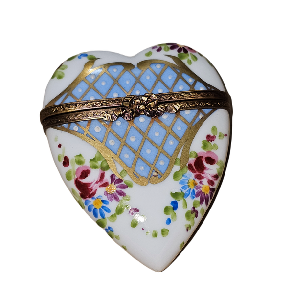 Light Blue Floral Heart Box Porcelain Limoges heart French Trinket Box