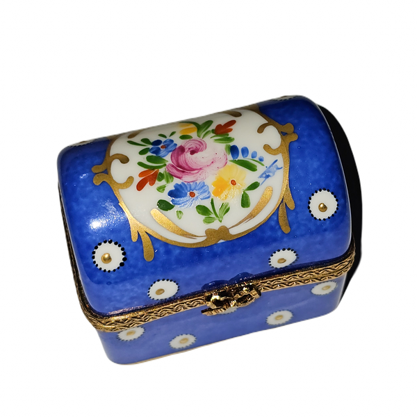 Dark Blue Floral Treasure Box Porcelain Limoges traditional French Trinket Box