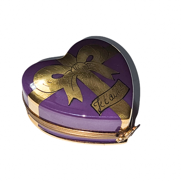 Purple Heart Treasure Box Porcelain Limoges Heart Valentine Love Anniversary French Trinket Box