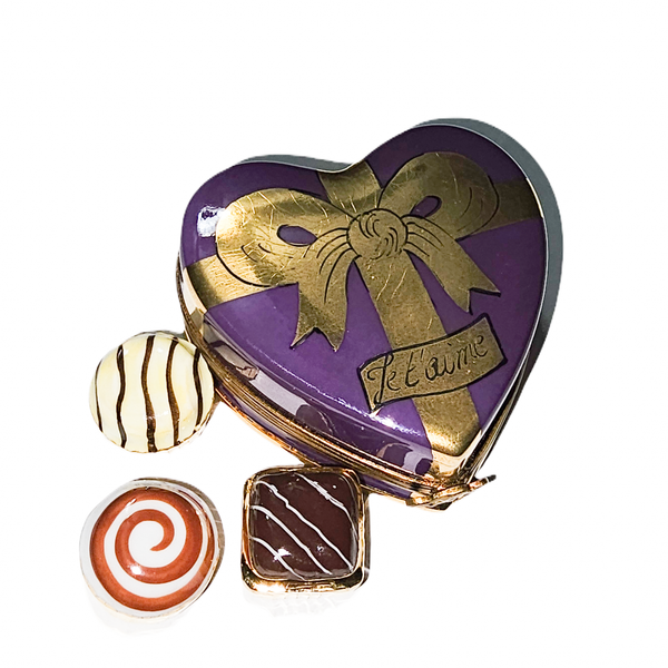 Purple Heart Treasure Box Porcelain Limoges Heart Valentine Love Anniversary French Trinket Box