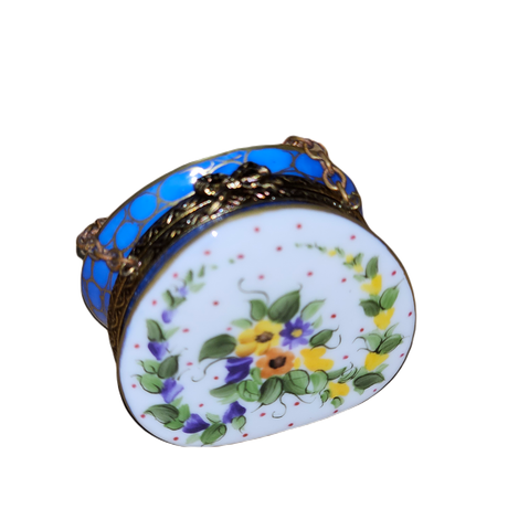 Blue Floral Elegance Limoges Box Porcelain Limoges purse French Trinket Box