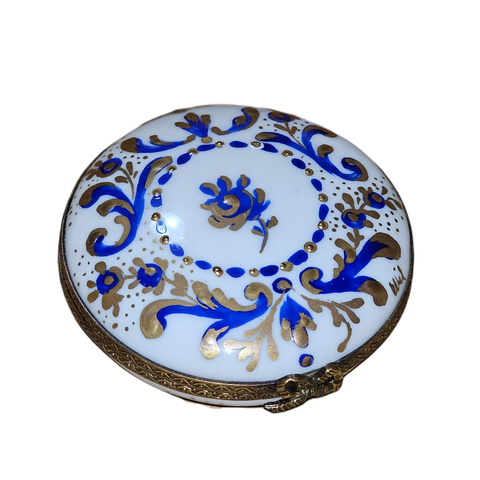 Blue Floral Gold Limoges Box Porcelain Limoges traditional French Trinket Box