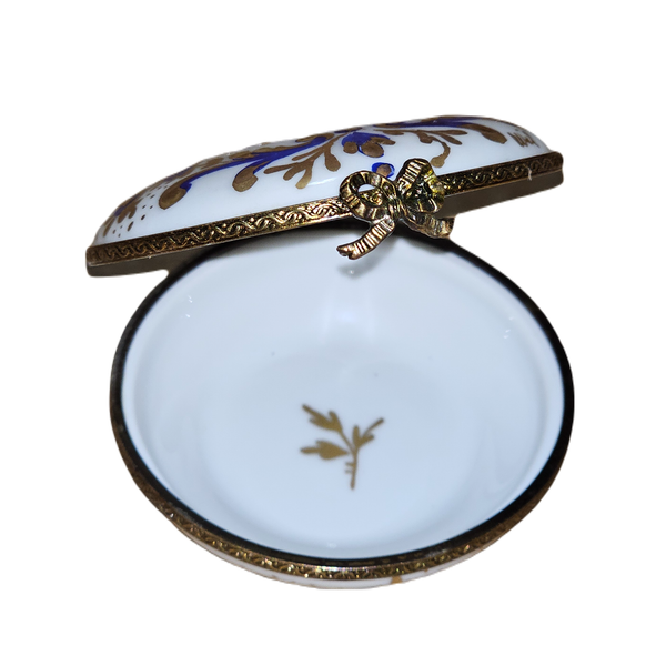 Blue Floral Gold Limoges Box Porcelain Limoges traditional French Trinket Box