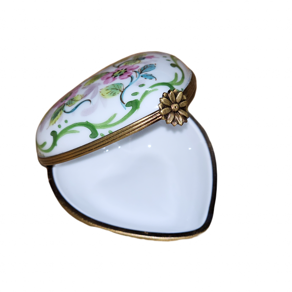 Pink Floral Heart Box Porcelain Limoges heart French Trinket Box