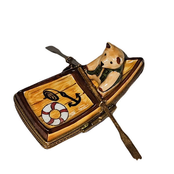 Teddy Bear Rowboat Charm Porcelain Limoges teddy baby French Trinket Box
