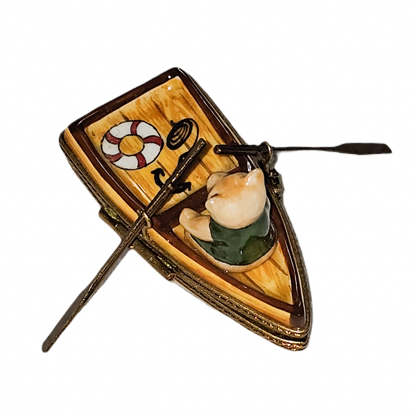 Teddy Bear Rowboat Charm Porcelain Limoges teddy baby French Trinket Box