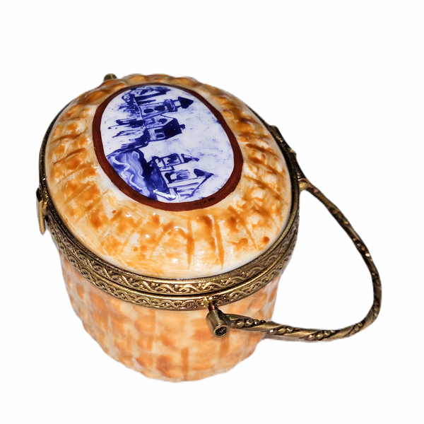 Nantucket Blue Scene Basket Box Porcelain Limoges beach travel garden French Trinket Box