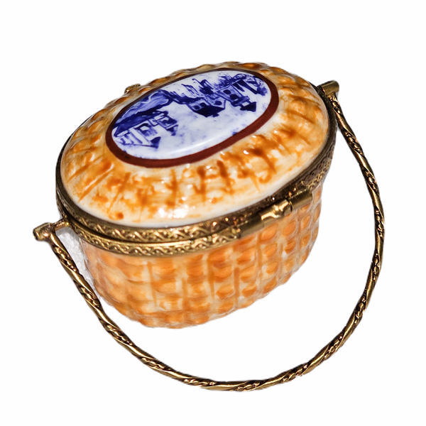 Nantucket Blue Scene Basket Box Porcelain Limoges beach travel garden French Trinket Box
