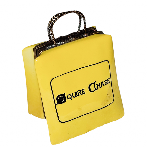Squire Chase Yellow Limoges Box Porcelain Limoges bag purse French Trinket Box