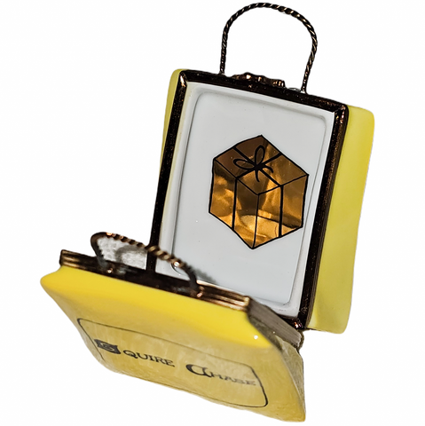 Squire Chase Yellow Limoges Box Porcelain Limoges bag purse French Trinket Box