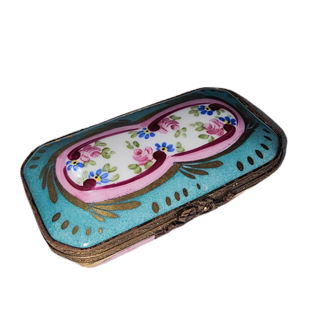 Turquoise Floral Elegance Box Porcelain Limoges traditional French Trinket Box