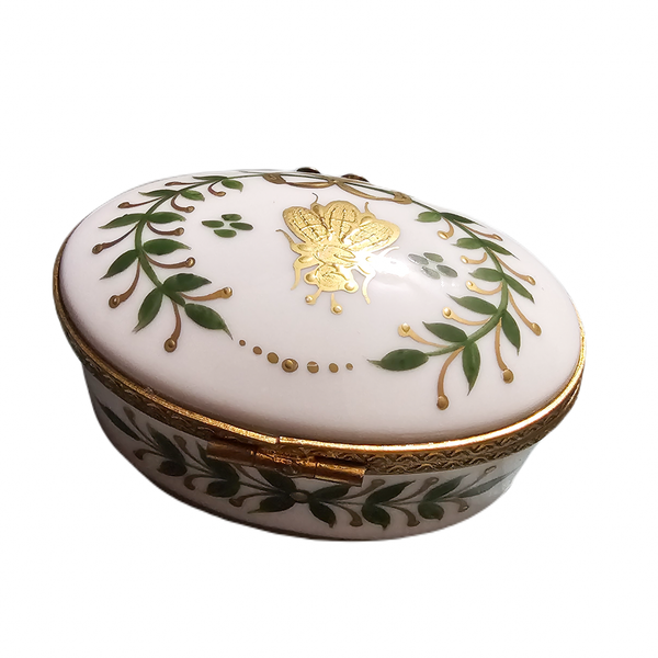 Green Leaves Gold Bee Limoges Box Porcelain Limoges traditional French Trinket Box