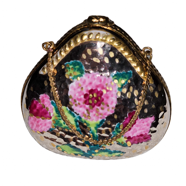 Floral Elegance Silver Purse Porcelain Limoges purse French Trinket Box