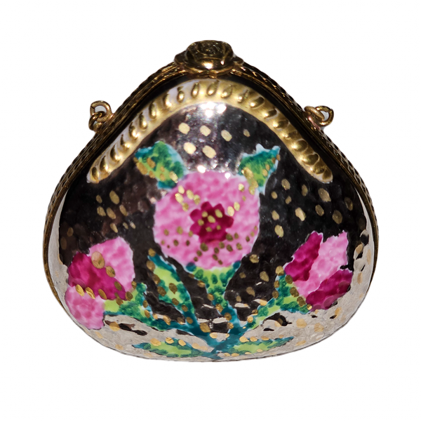 Floral Elegance Silver Purse Porcelain Limoges purse French Trinket Box