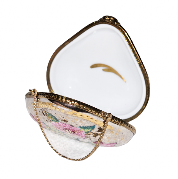 Floral Elegance Silver Purse Porcelain Limoges purse French Trinket Box