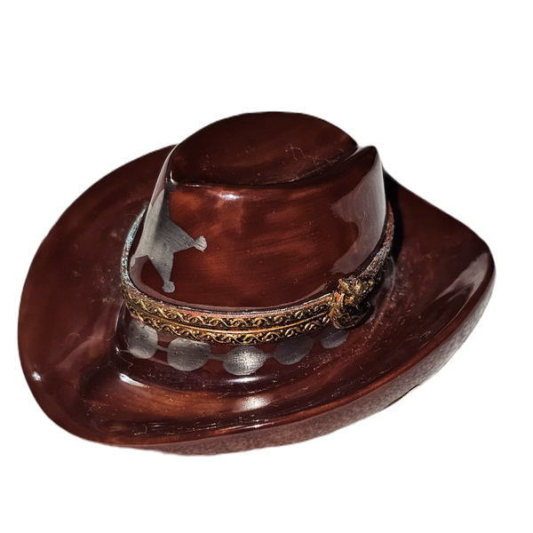 Cowboy Sheriff Hat Collectible Porcelain Limoges united states hat professional French Trinket Box