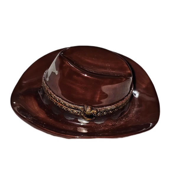 Cowboy Sheriff Hat Collectible Porcelain Limoges united states hat professional French Trinket Box