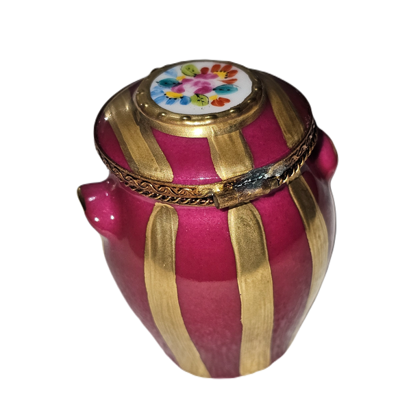Red Gold Striped Elegance Canister Porcelain Limoges traditional French Trinket Box