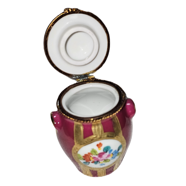 Red Gold Striped Elegance Canister Porcelain Limoges traditional French Trinket Box